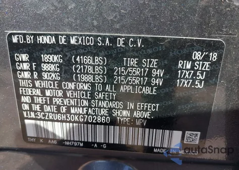 2019 Honda Hr-V Lx z USA, uszkodzony, nr VIN 3CZRU6H30KG702860